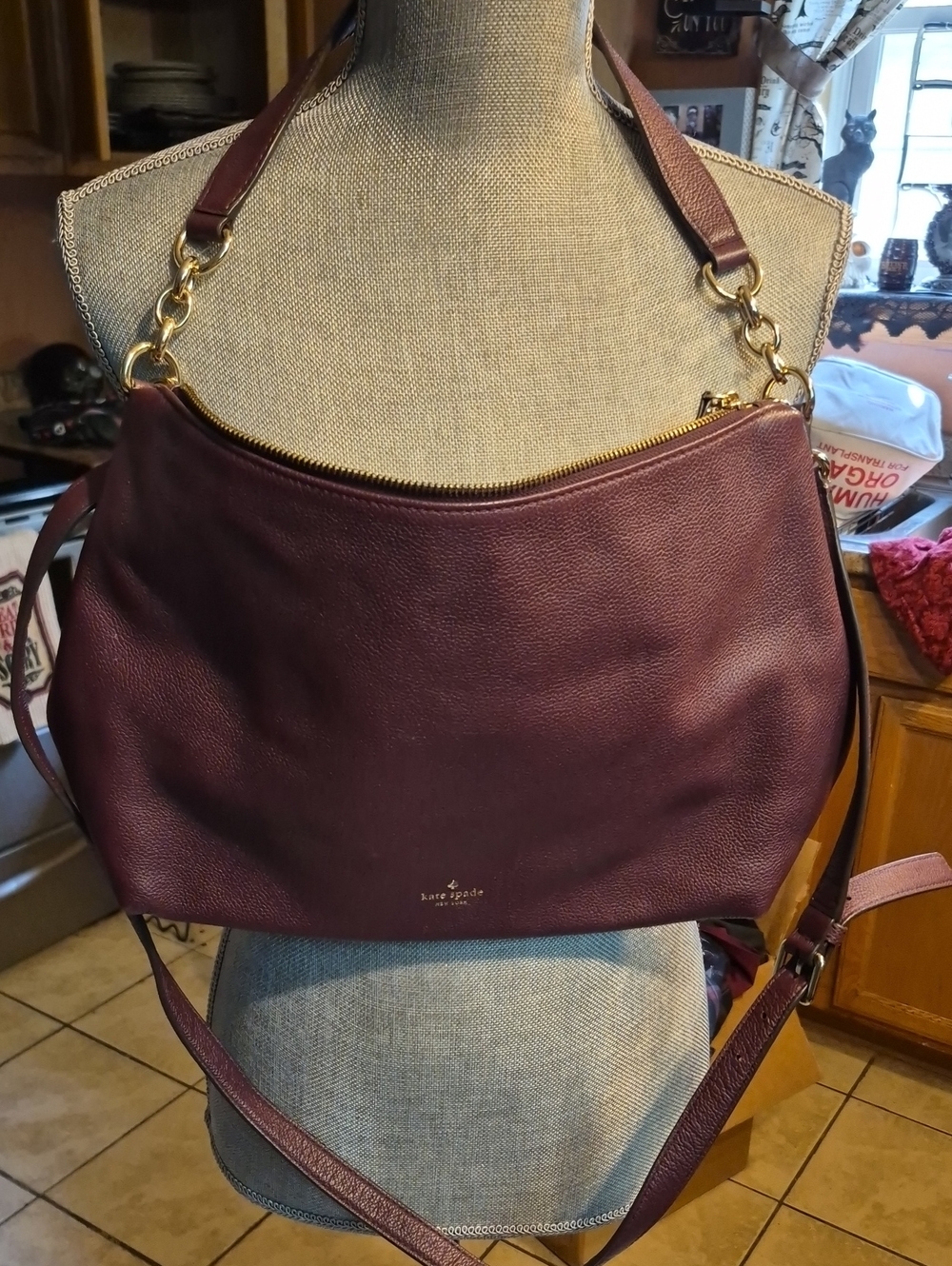 kate spade plum pebbled leather shoulder bag with gold hardware